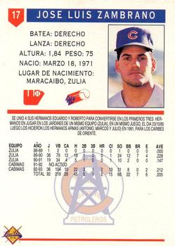 1993-94 Line Up Venezuelan Winter League #17 Jose Luis Zambrano Back