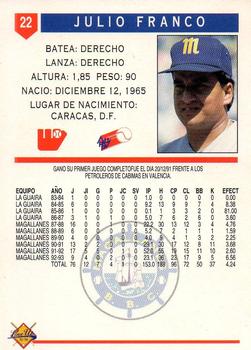 1993-94 Line Up Venezuelan Winter League #22 Julio Franco Back