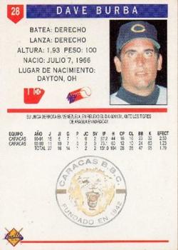 1993-94 Line Up Venezuelan Winter League #28 Dave Burba Back