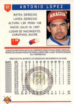 1993-94 Line Up Venezuelan Winter League #61 Antonio Lopez Back