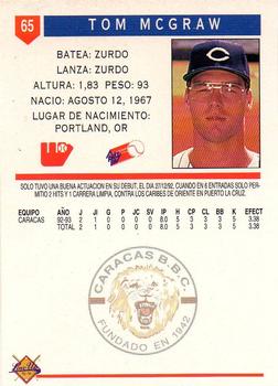 1993-94 Line Up Venezuelan Winter League #65 Tom McGraw Back