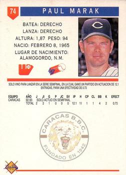 1993-94 Line Up Venezuelan Winter League #74 Paul Marak Back