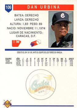1993-94 Line Up Venezuelan Winter League #106 Dan Urbina Back