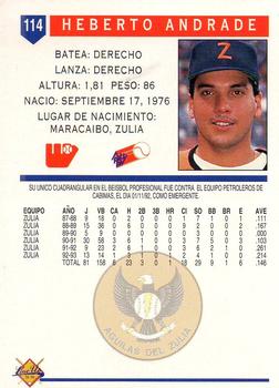 1993-94 Line Up Venezuelan Winter League #114 Heberto Andrade Back