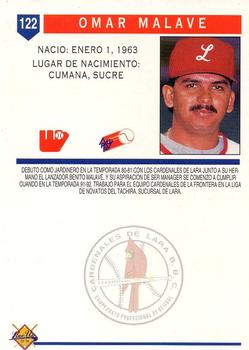 1993-94 Line Up Venezuelan Winter League #122 Omar Malave Back