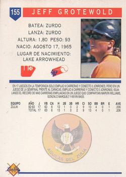 1993-94 Line Up Venezuelan Winter League #155 Jeff Grotewold Back