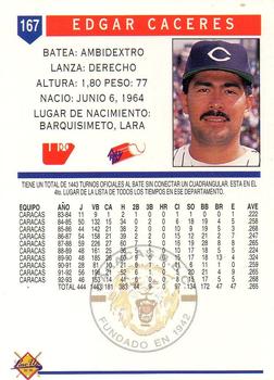 1993-94 Line Up Venezuelan Winter League #167 Edgar Caceres Back