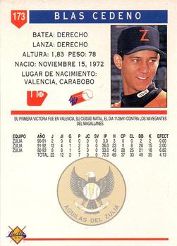 1993-94 Line Up Venezuelan Winter League #173 Blas Cedeno Back