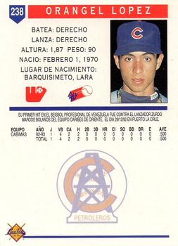 1993-94 Line Up Venezuelan Winter League #238 Orangel Lopez Back