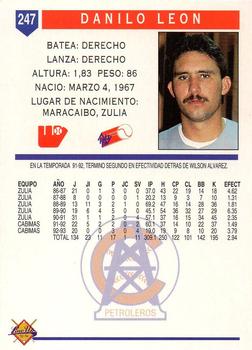 1993-94 Line Up Venezuelan Winter League #247 Danilo Leon Back