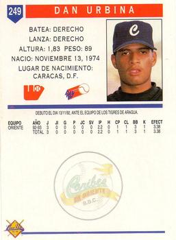 1993-94 Line Up Venezuelan Winter League #249 Dan Urbina Back
