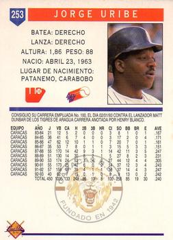 1993-94 Line Up Venezuelan Winter League #253 Jorge Uribe Back