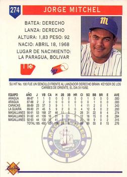 1993-94 Line Up Venezuelan Winter League #274 Jorge Mitchell Back