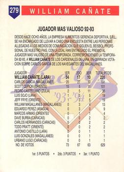 1993-94 Line Up Venezuelan Winter League #279 William Canate Back