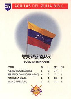 1993-94 Line Up Venezuelan Winter League #289 Aguilas del Zulla Team Back