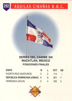 1993-94 Line Up Venezuelan Winter League #292 Aguilas Cibaenas Team Back