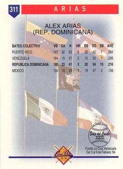 1993-94 Line Up Venezuelan Winter League #311 Alex Arias Back