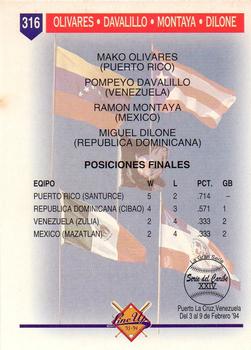 1993-94 Line Up Venezuelan Winter League #316 Mako Olivares / Pompeyo Davalillo / Ramon Montaya / Miguel Dilone Back