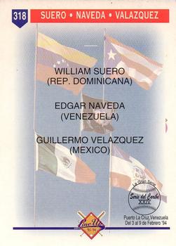 1993-94 Line Up Venezuelan Winter League #318 William Suero / Edgar Naveda/  Guillermo Velazquez Back