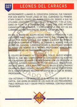 1993-94 Line Up Venezuelan Winter League #327 Leones del Caracas Logo Back