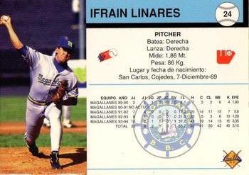 1994-95 Line Up Venezuelan Winter League #24 Ifrain Linares Back