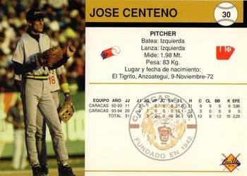 1994-95 Line Up Venezuelan Winter League #30 Jose Centeno Back