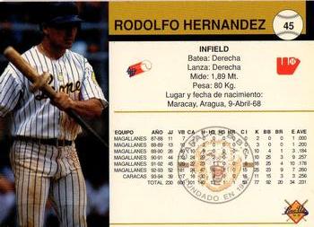 1994-95 Line Up Venezuelan Winter League #45 Rodolfo Hernandez Back