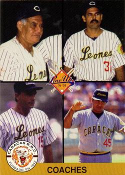 1994-95 Line Up Venezuelan Winter League #59 Coaches Caracas (Flores Bolivar / Manuel Gonzalez / Henry Contreras / Dave Jauss) Front
