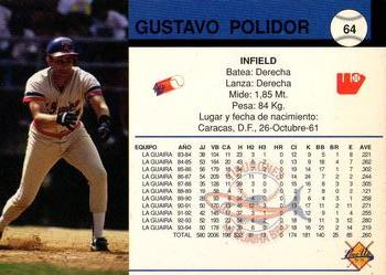 1994-95 Line Up Venezuelan Winter League #64 Gustavo Polidor Back