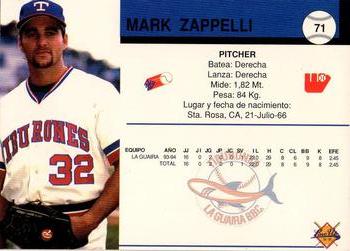 1994-95 Line Up Venezuelan Winter League #71 Mark Zappelli Back