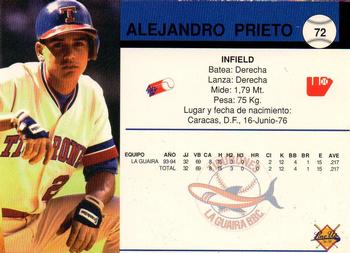 1994-95 Line Up Venezuelan Winter League #72 Alejandro Prieto Back