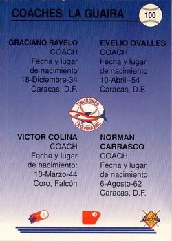 1994-95 Line Up Venezuelan Winter League #100 Coaches LaGuaira (Graciano Ravelo / Evelio Ovalles / Victor Colina / Norman Carrasco) Back