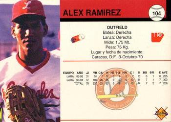 1994-95 Line Up Venezuelan Winter League #104 Alex Ramirez Back