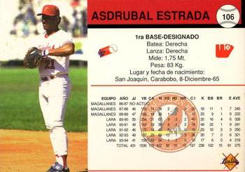 1994-95 Line Up Venezuelan Winter League #106 Asdrubal Estrada Back