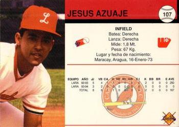 1994-95 Line Up Venezuelan Winter League #107 Jesus Azuaje Back