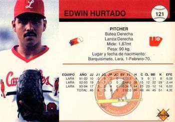 1994-95 Line Up Venezuelan Winter League #121 Edwin Hurtado Back