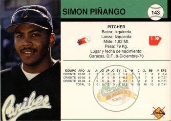 1994-95 Line Up Venezuelan Winter League #143 Simon Pinango Back