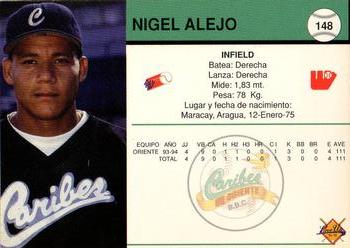 1994-95 Line Up Venezuelan Winter League #148 Nigel Alejo Back