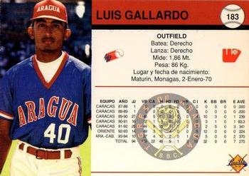 1994-95 Line Up Venezuelan Winter League #183 Luis Gallardo Back