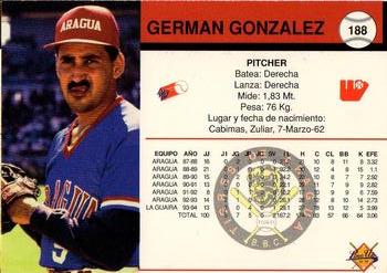 1994-95 Line Up Venezuelan Winter League #188 German Gonzalez Back