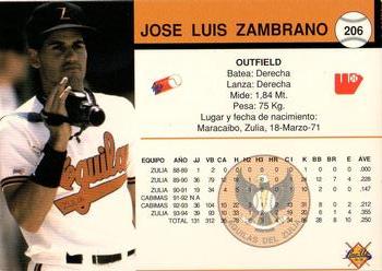 1994-95 Line Up Venezuelan Winter League #206 Jose Luis Zambrano Back