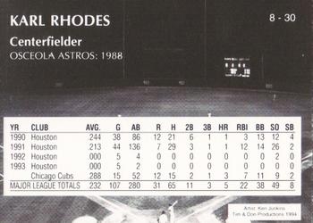 1994 Osceola Astros 10th Anniversary #8 Karl Rhodes Back