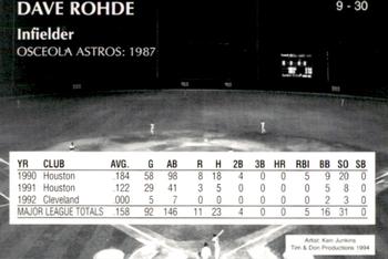 1994 Osceola Astros 10th Anniversary #9 Dave Rohde Back