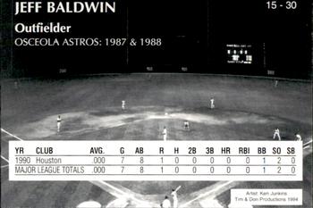 1994 Osceola Astros 10th Anniversary #15 Jeff Baldwin Back