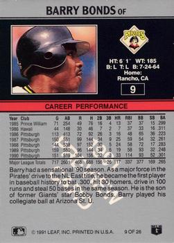 1991 Donruss - Leaf Previews #9 Barry Bonds Back
