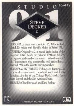 1991 Donruss - Studio Previews #16 Steve Decker Back