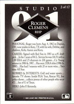 1991 Donruss - Studio Previews #2 Roger Clemens Back
