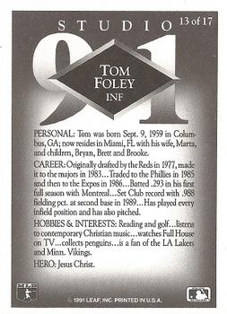 1991 Donruss - Studio Previews #13 Tom Foley Back