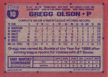 1991 Topps - Desert Shield #10 Gregg Olson Back