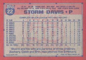 1991 Topps - Desert Shield #22 Storm Davis Back